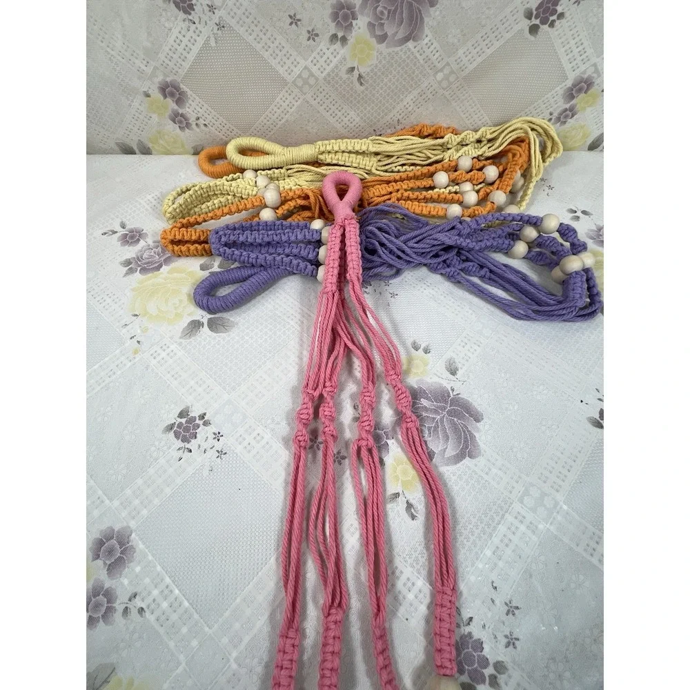 Medium macrame cotton plant hanger. Set Of 4 Orange Yellow Purple Pink